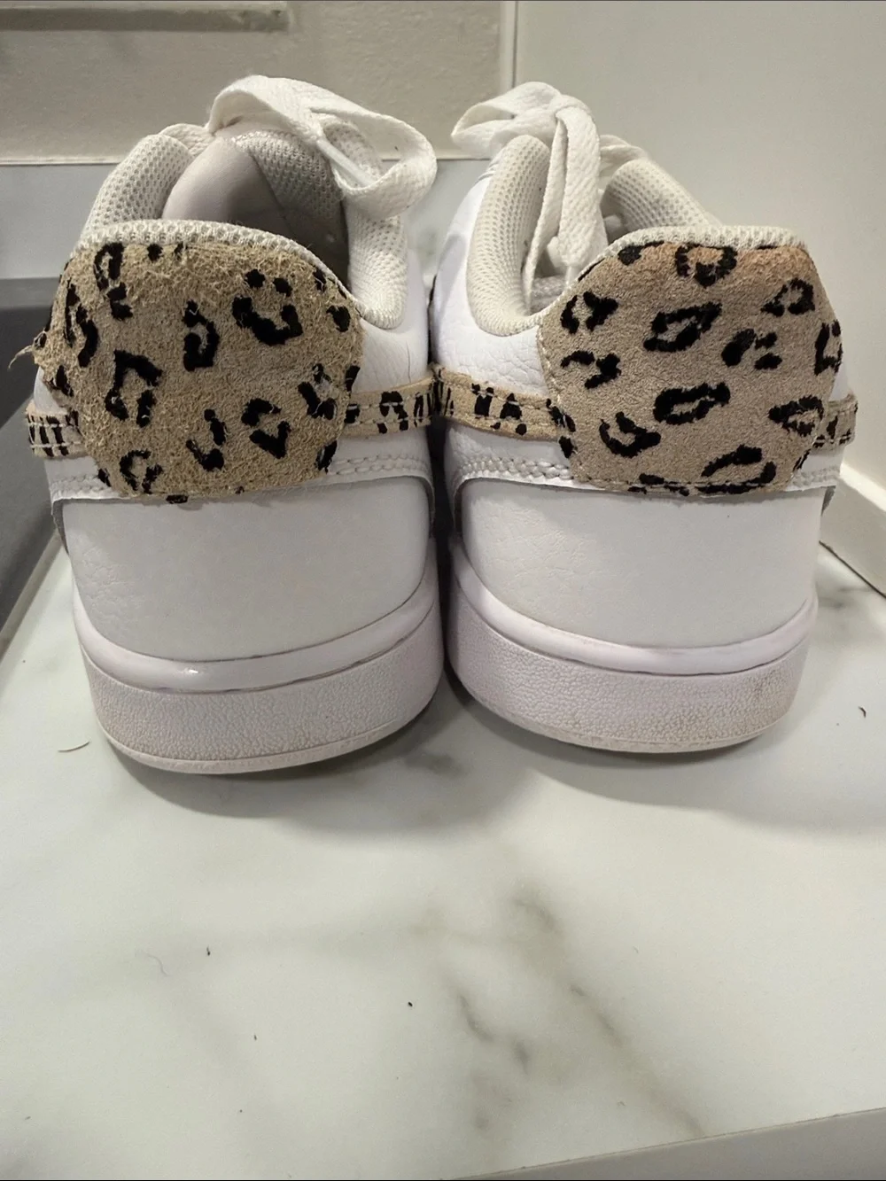 Nike Women’s Size 9 Court Vision Low 'Leopard Swoosh - White' DD9665-100